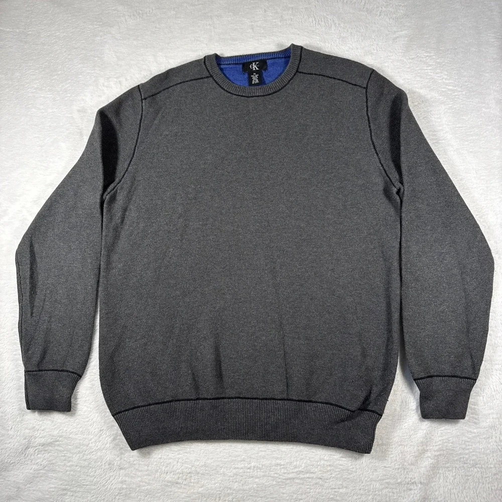 Calvin Klein Men's M Grey 100% Pima Cotton Crewneck‎ Long Sleeve Sweater